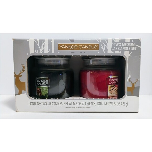 YANKEE CANDLE TWO MEDIUM JAR CANDLE SET BALSAM & CEDAR SPARKLING CINNMON 14.5 OZ - Picture 2 of 7